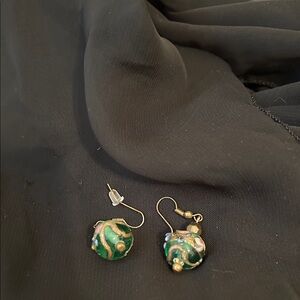 Artisan Created Elegant Green and Gold Earrings